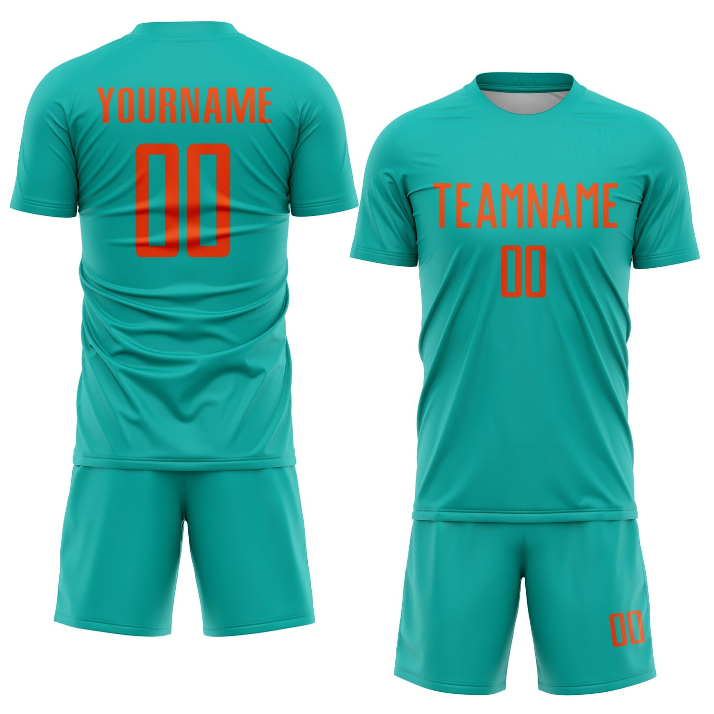 Custom Aqua Orange Sublimation Soccer Uniform Jersey view 2