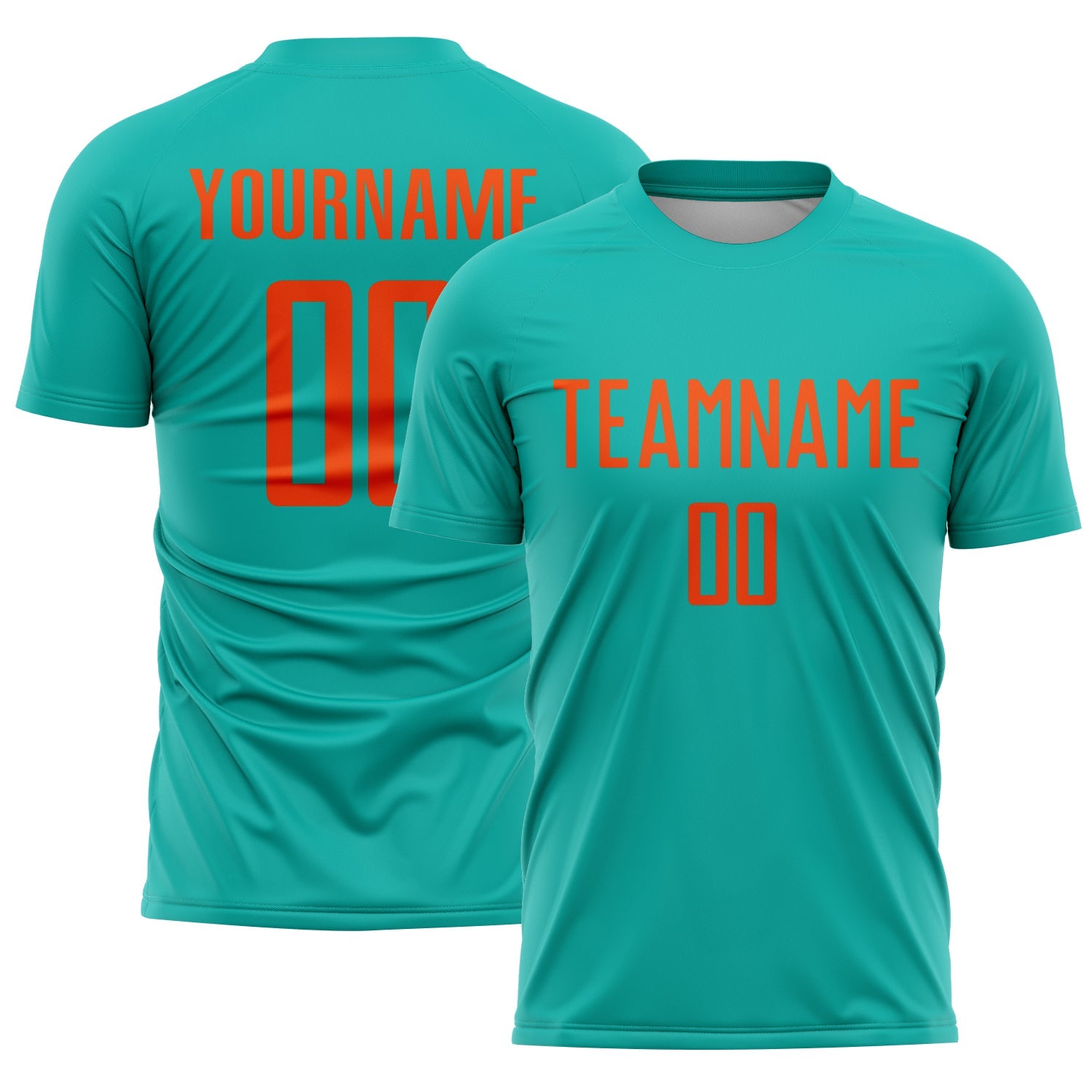 Custom Aqua Orange Sublimation Soccer Uniform Jersey - Main View