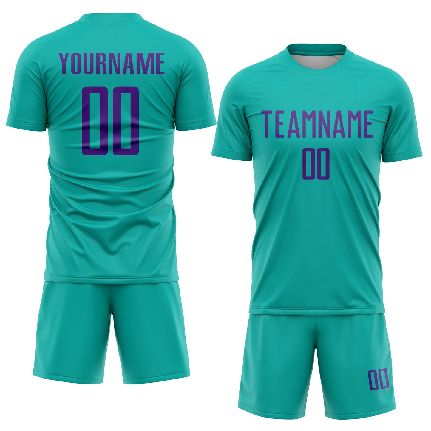 Custom Aqua Purple Sublimation Soccer Uniform Jersey view 2
