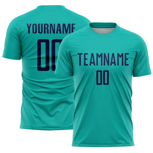Custom Aqua Navy Sublimation Soccer Uniform Jersey - Main View