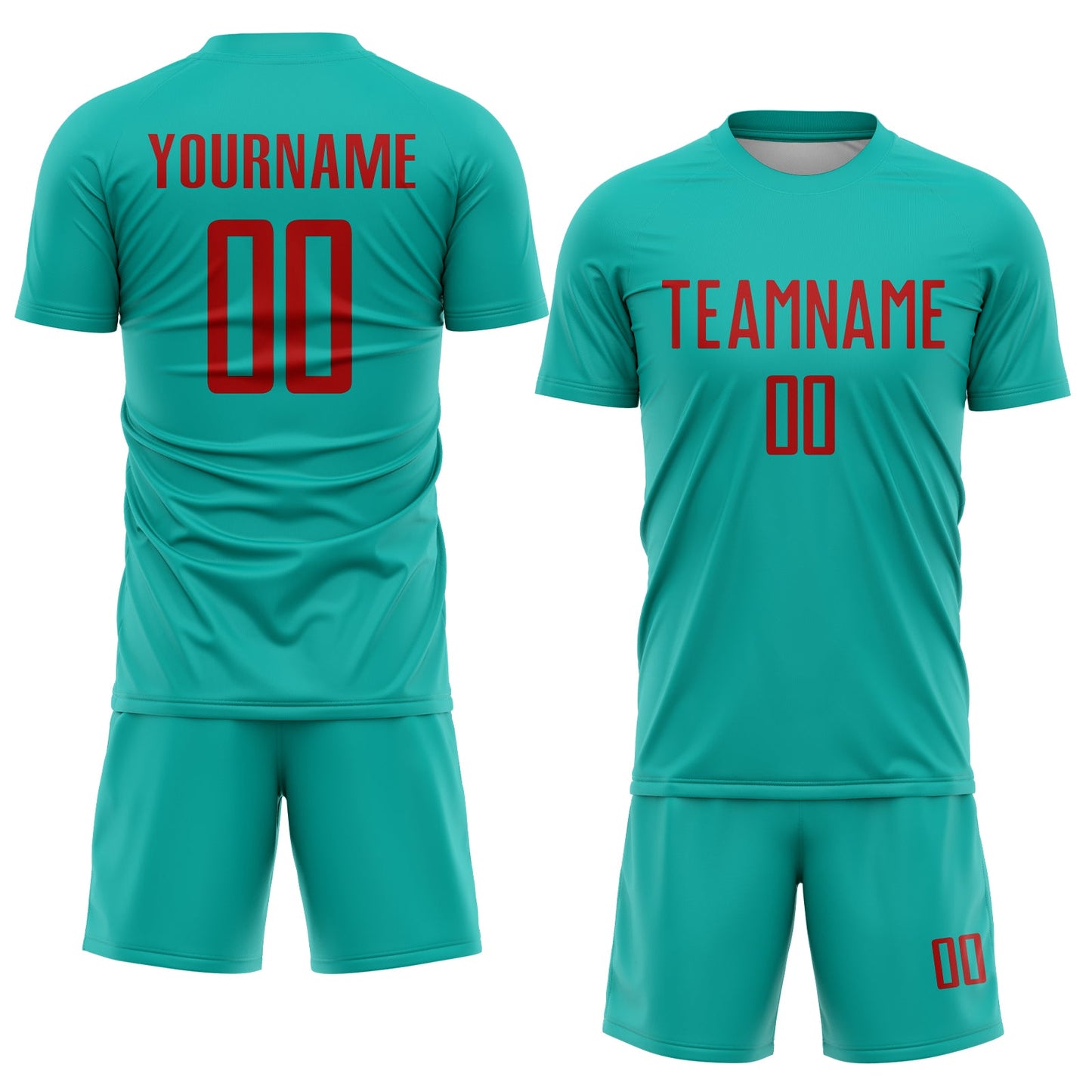 Custom Aqua Red Sublimation Soccer Uniform Jersey view 2