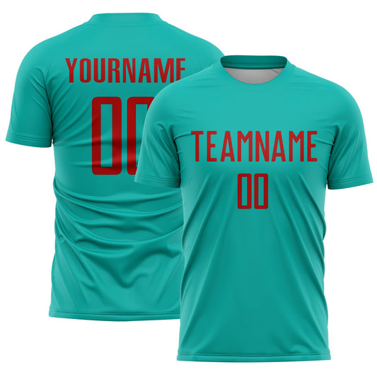 Custom Aqua Red Sublimation Soccer Uniform Jersey - Main View