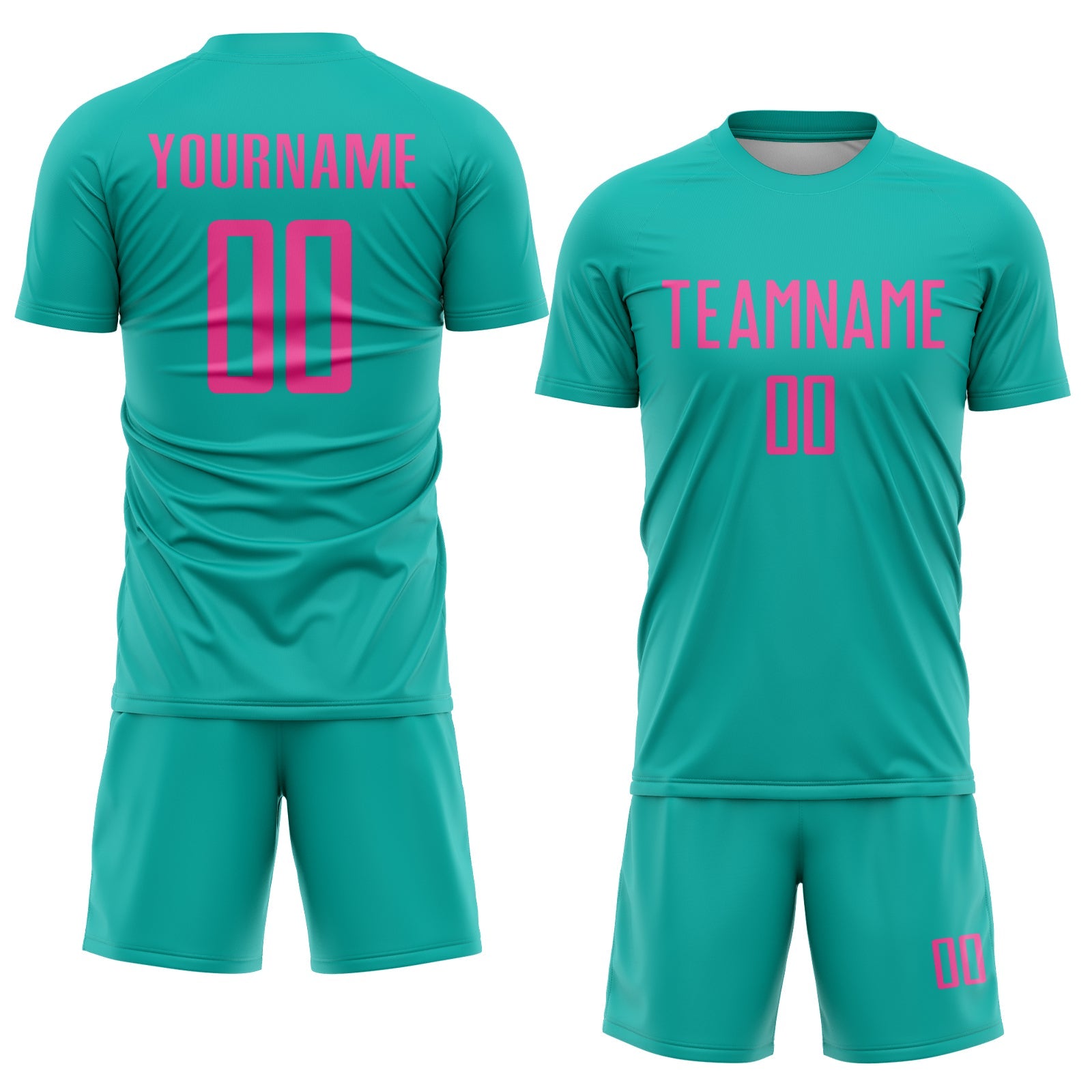 Custom Aqua Pink Sublimation Soccer Uniform Jersey view 2