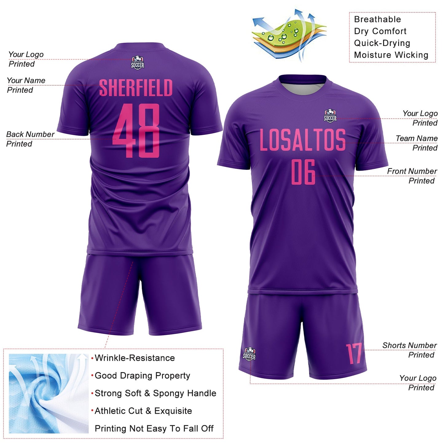 Custom Purple Pink Sublimation Soccer Uniform Jersey view 4