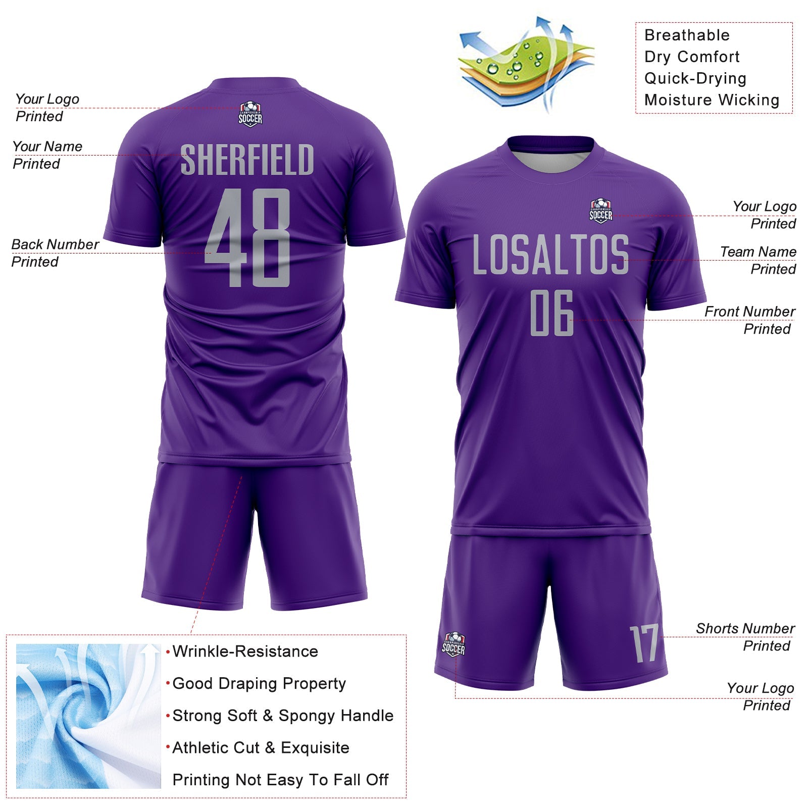 Custom Purple Gray Sublimation Soccer Uniform Jersey view 4