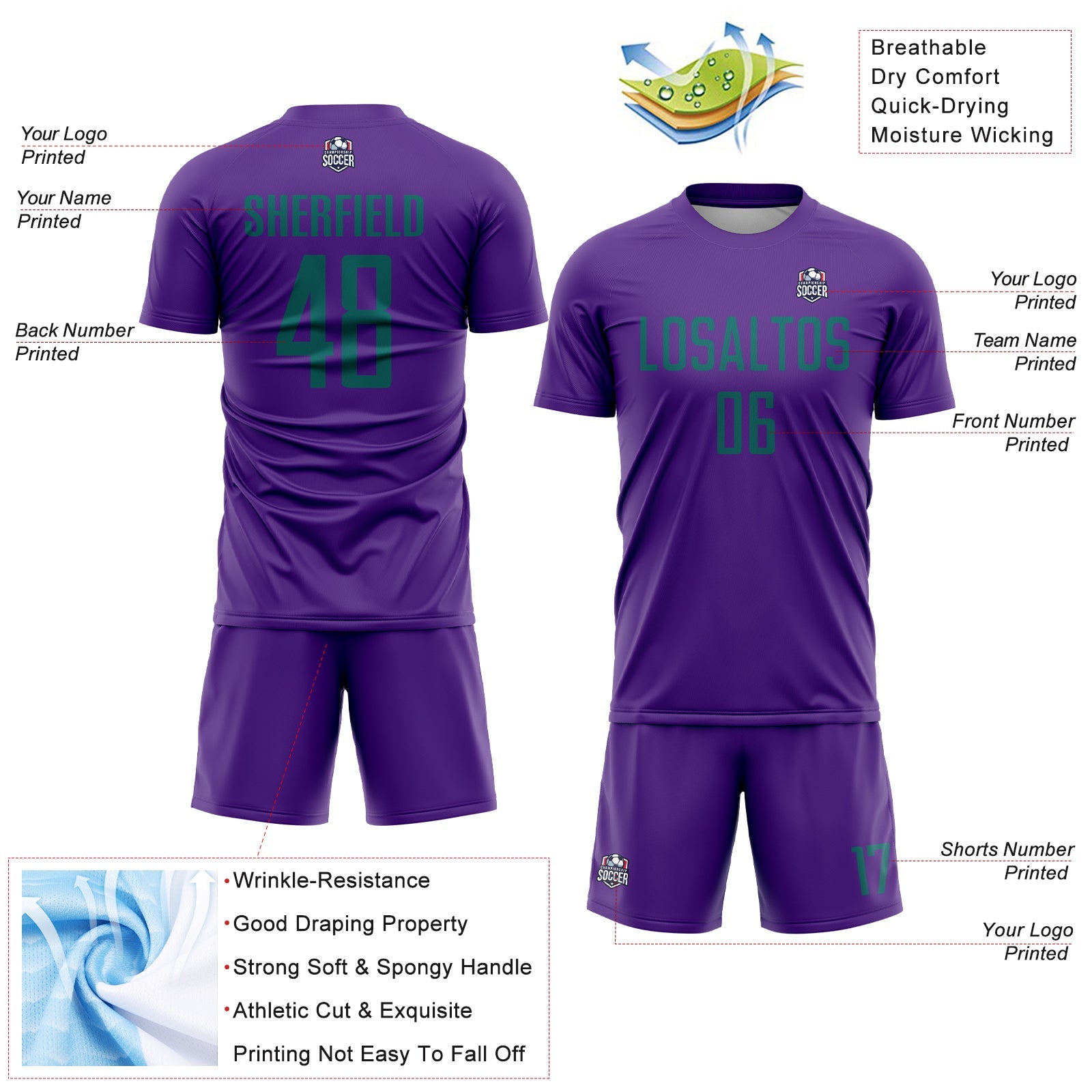 Custom Purple Teal Sublimation Soccer Uniform Jersey view 4