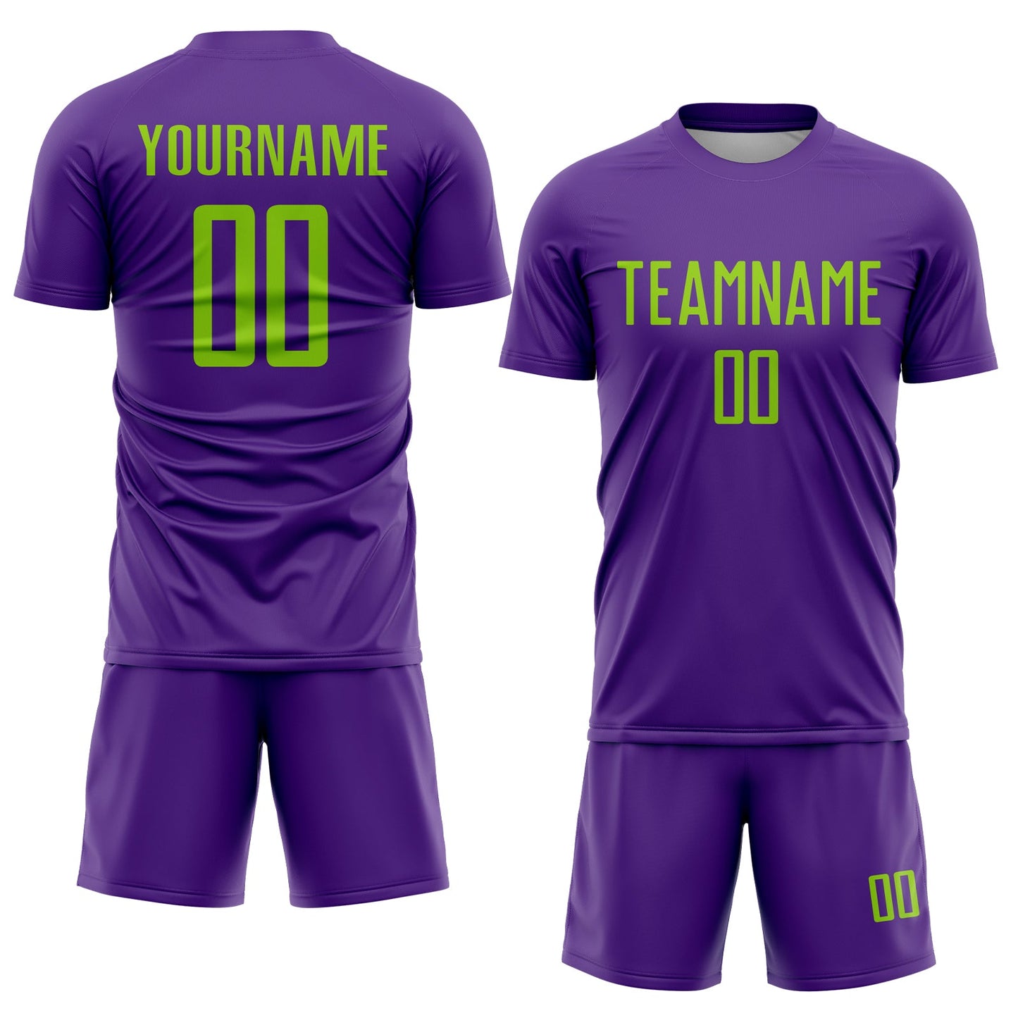 Custom Purple Neon Green Sublimation Soccer Uniform Jersey view 2