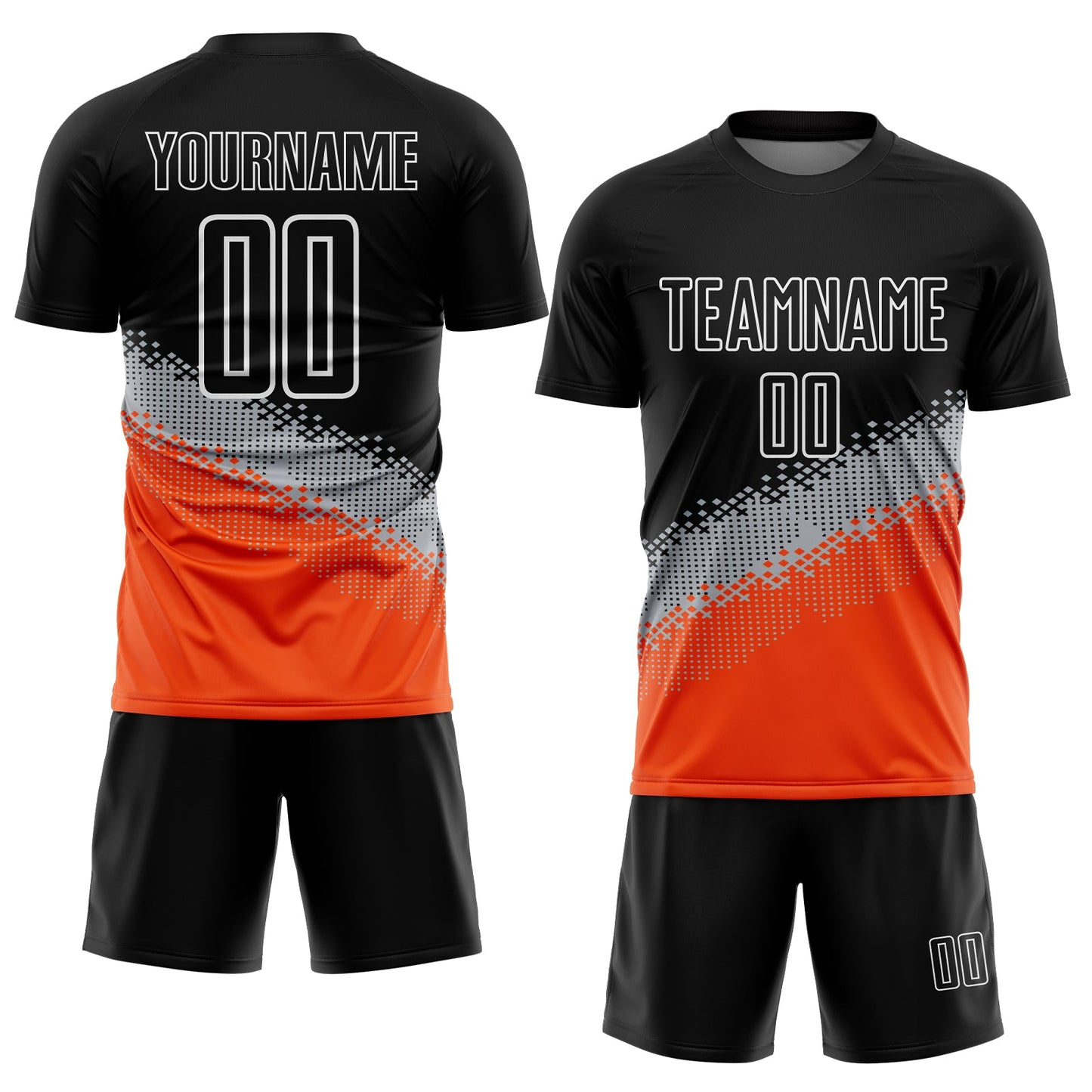 Custom Black Gray-Orange Gradient Geometric Shape Sublimation Soccer Uniform Jersey view 2