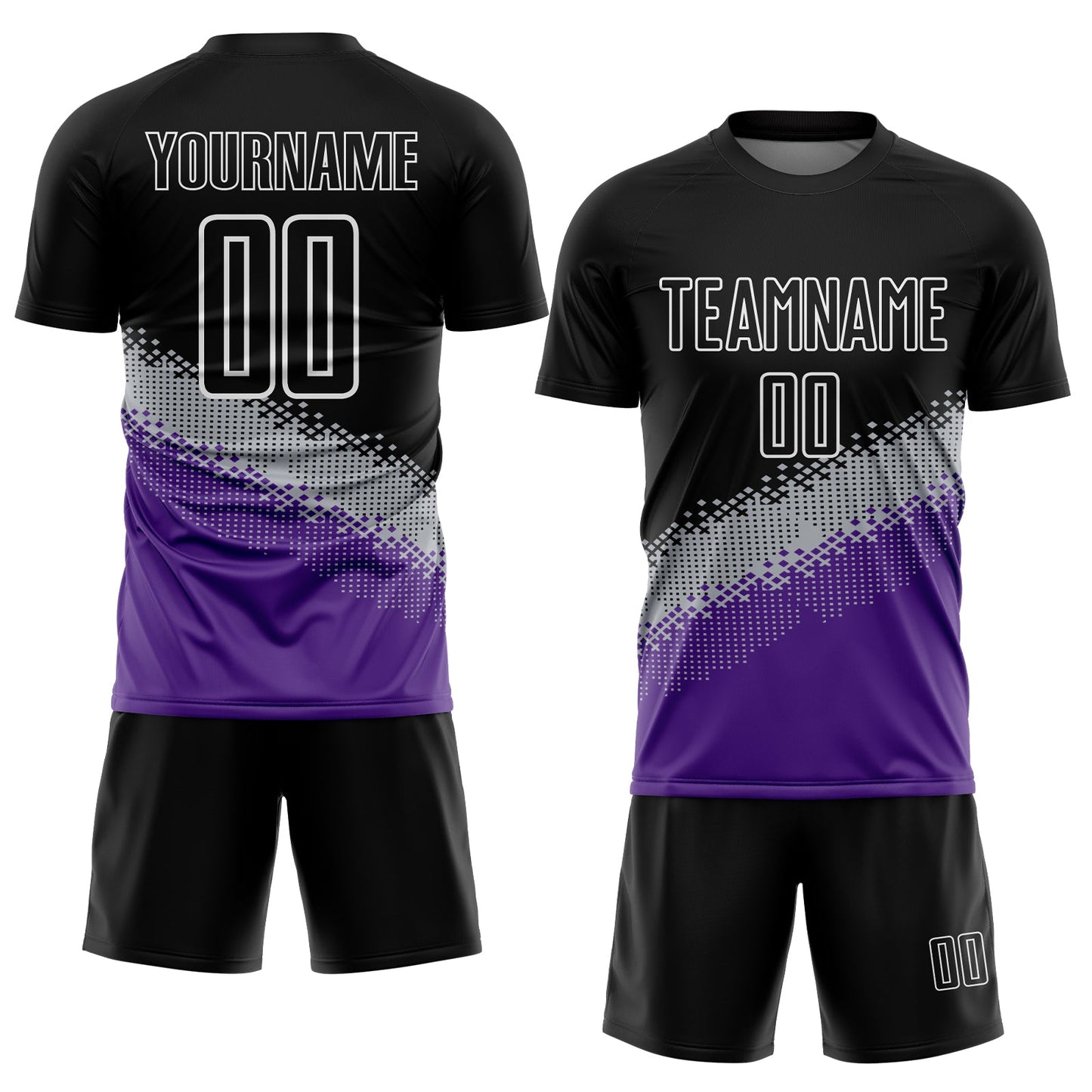 Custom Black Gray-Purple Gradient Geometric Shape Sublimation Soccer Uniform Jersey view 2