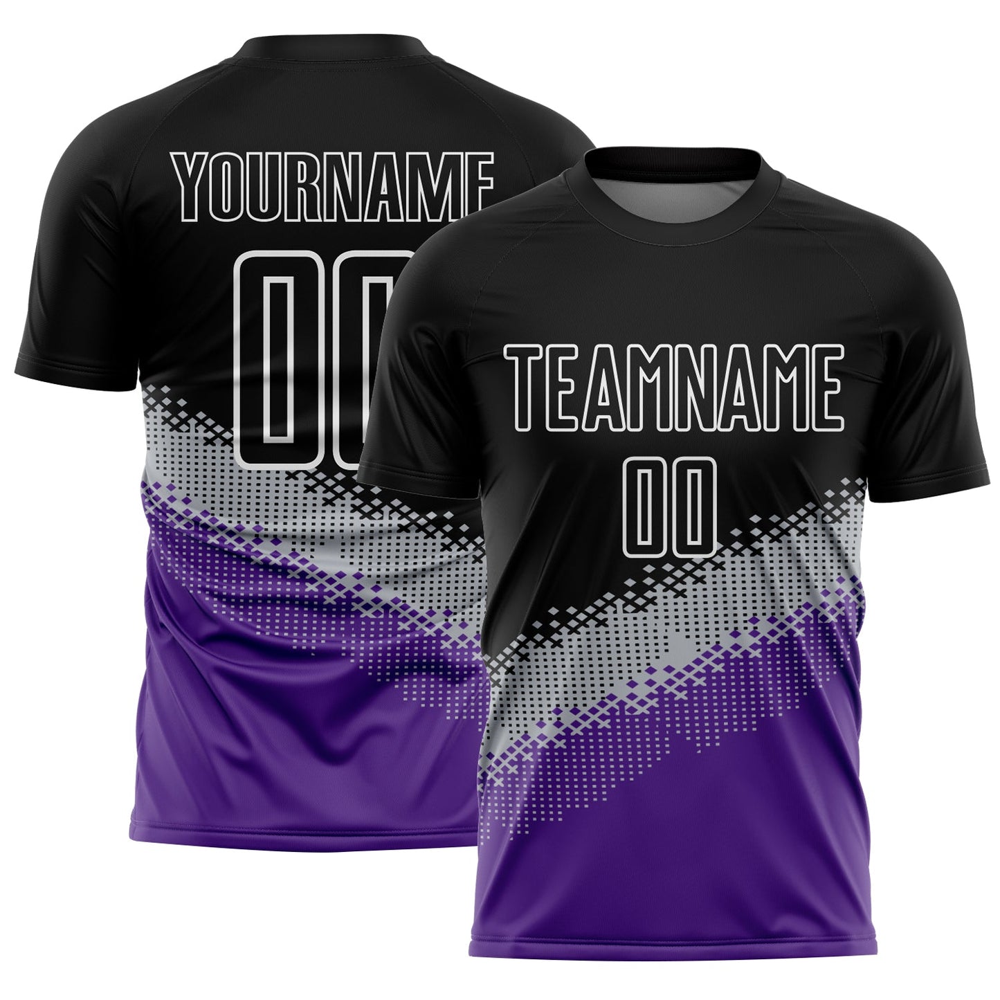 Custom Black Gray-Purple Gradient Geometric Shape Sublimation Soccer Uniform Jersey - Main View