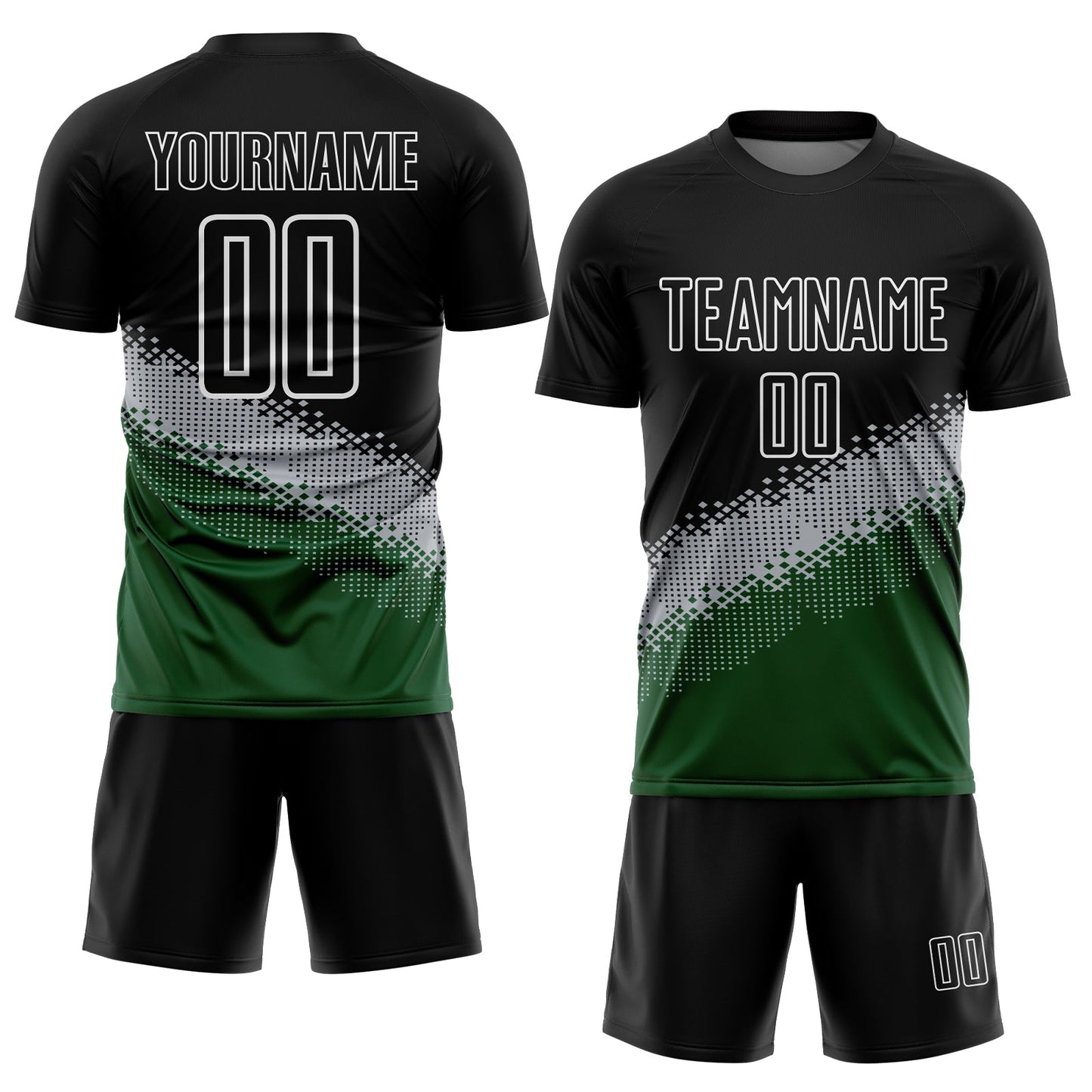 Custom Black Gray-Green Gradient Geometric Shape Sublimation Soccer Uniform Jersey view 2