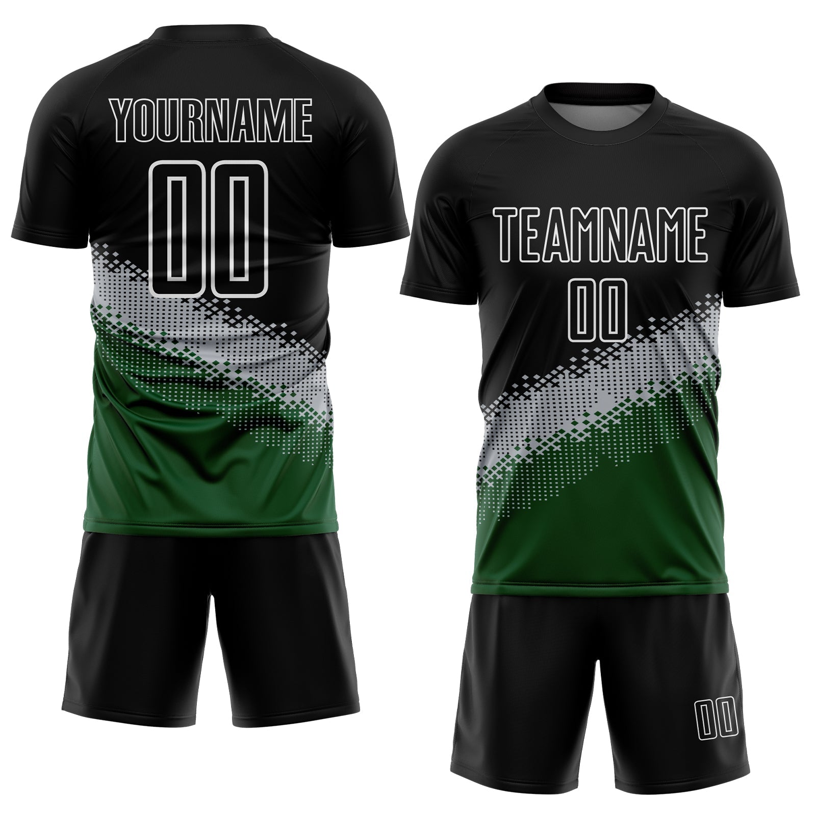 Custom Black Gray-Green Gradient Geometric Shape Sublimation Soccer Uniform Jersey view 2
