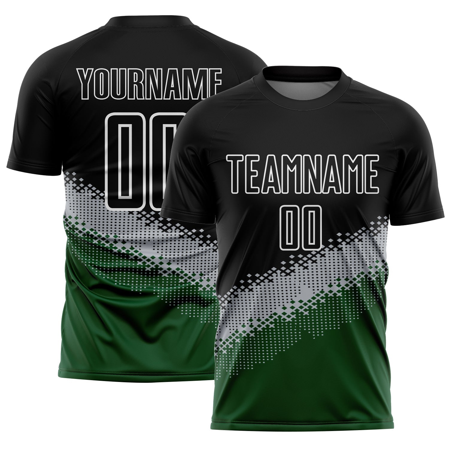Custom Black Gray-Green Gradient Geometric Shape Sublimation Soccer Uniform Jersey - Main View