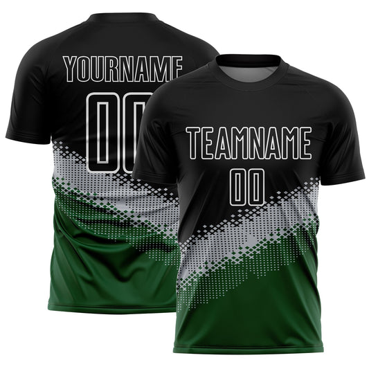 Custom Black Gray-Green Gradient Geometric Shape Sublimation Soccer Uniform Jersey - Main View