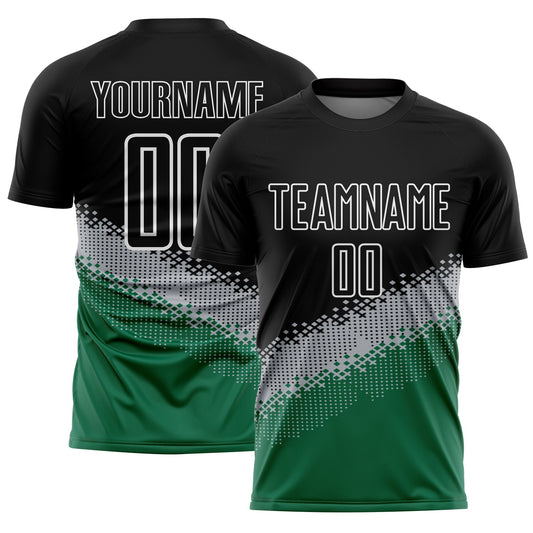 Custom Black Gray-Kelly Green Gradient Geometric Shape Sublimation Soccer Uniform Jersey - Main View