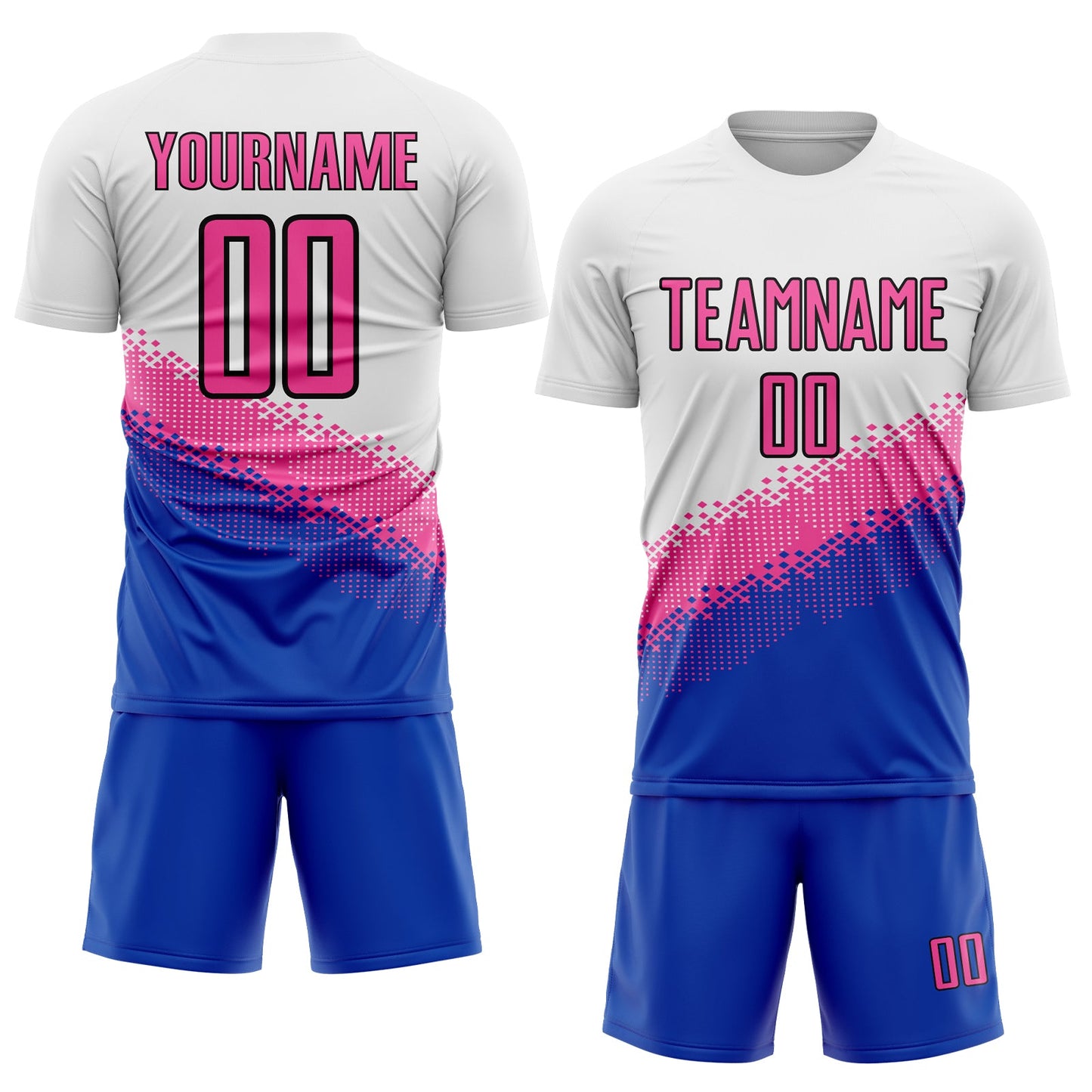 Custom White Pink Thunder Blue-Black Gradient Geometric Shape Sublimation Soccer Uniform Jersey view 2