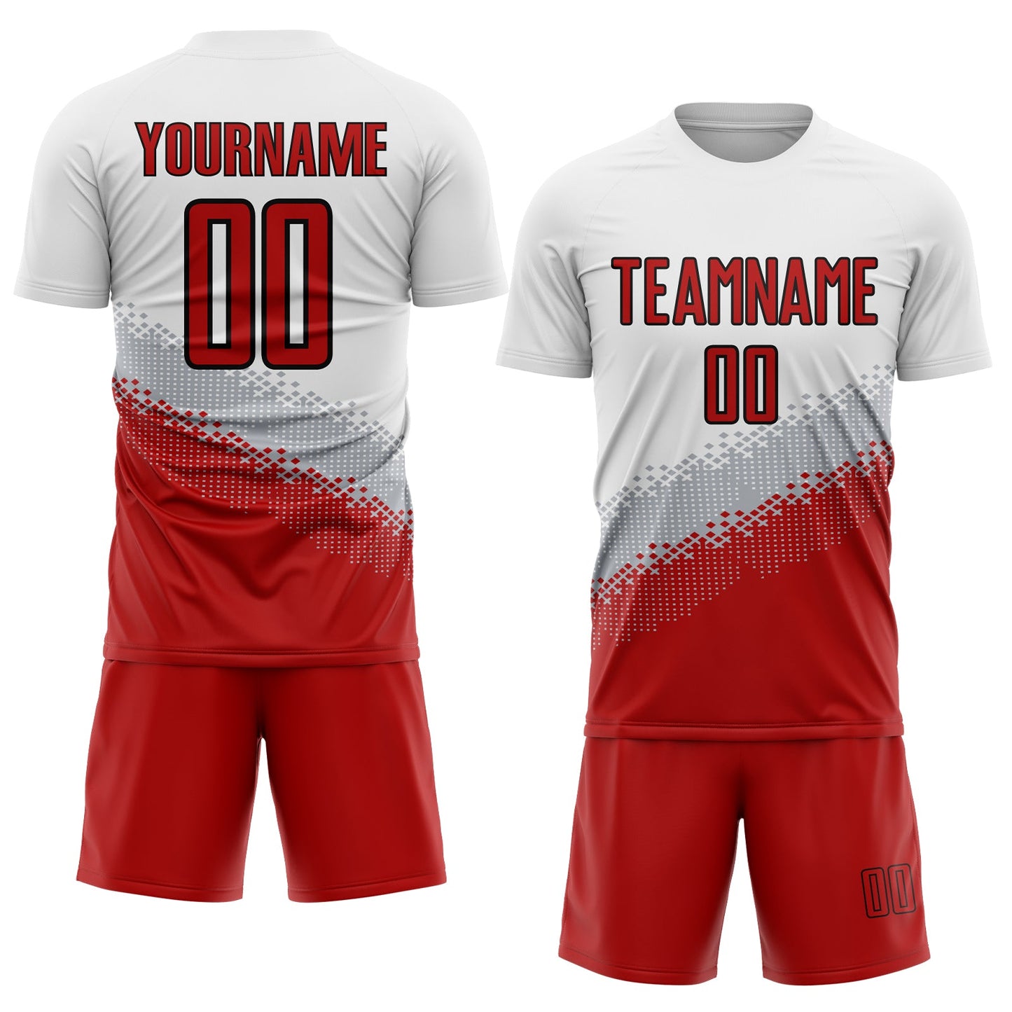 Custom White Red Gray-Black Gradient Geometric Shape Sublimation Soccer Uniform Jersey view 2