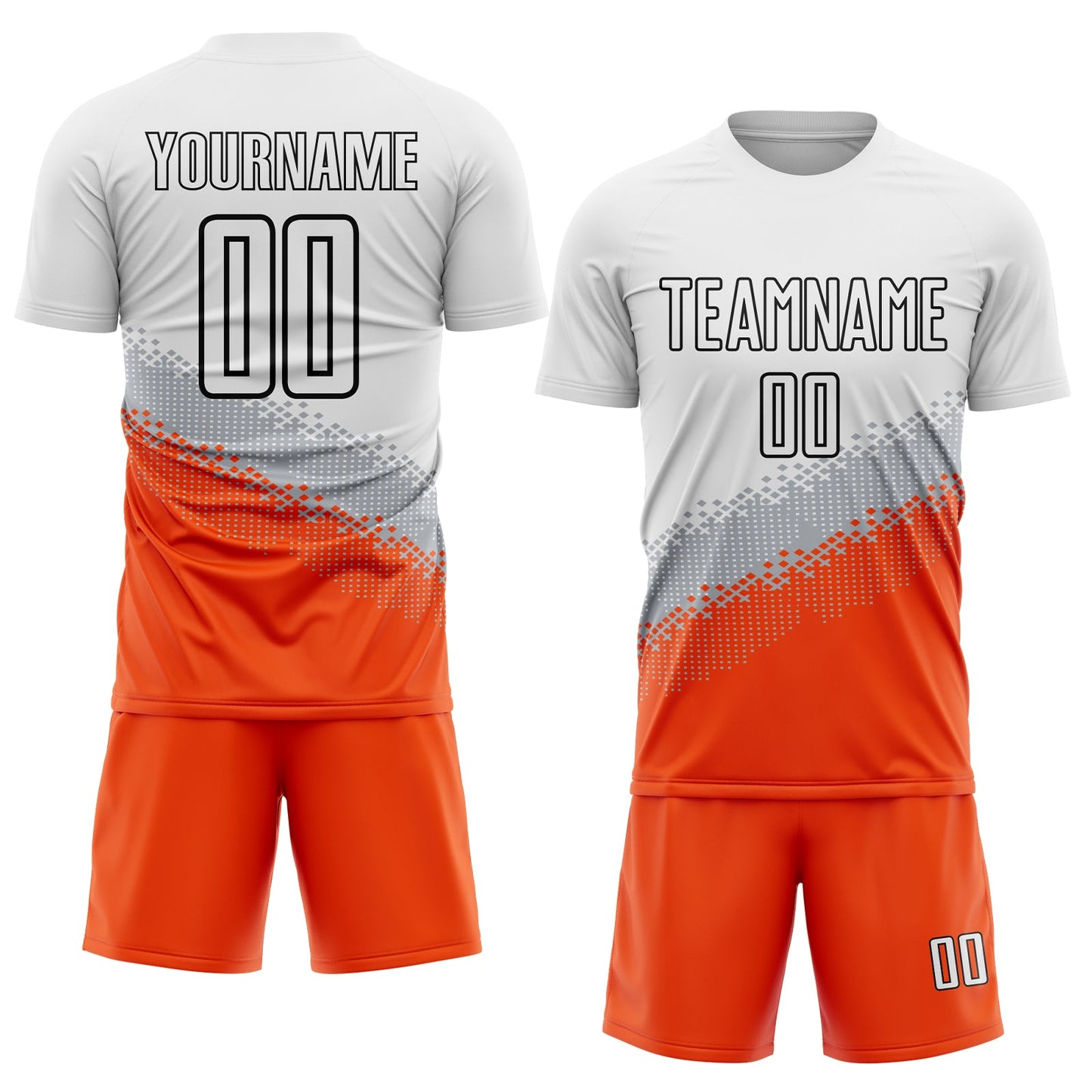 Custom White Gray Orange-Black Gradient Geometric Shape Sublimation Soccer Uniform Jersey view 2