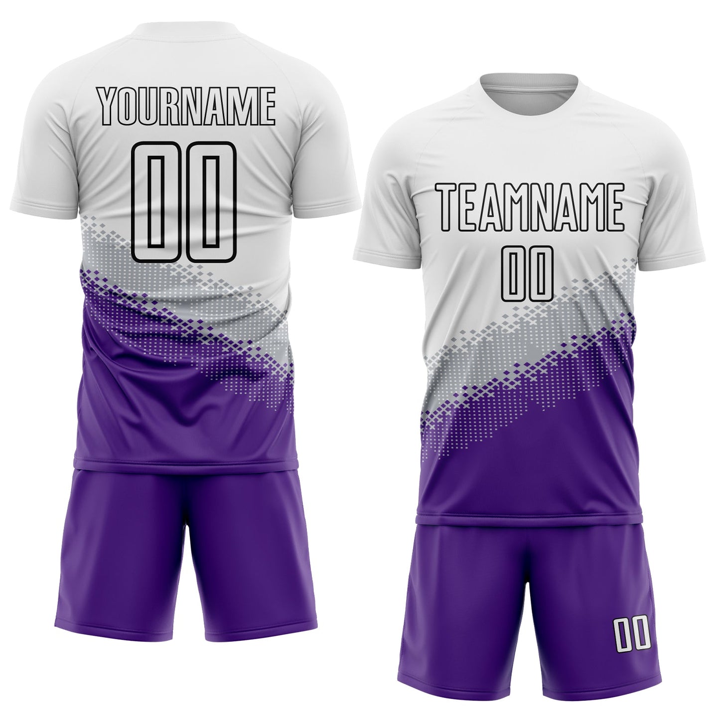 Custom White Gray Purple-Black Gradient Geometric Shape Sublimation Soccer Uniform Jersey view 2