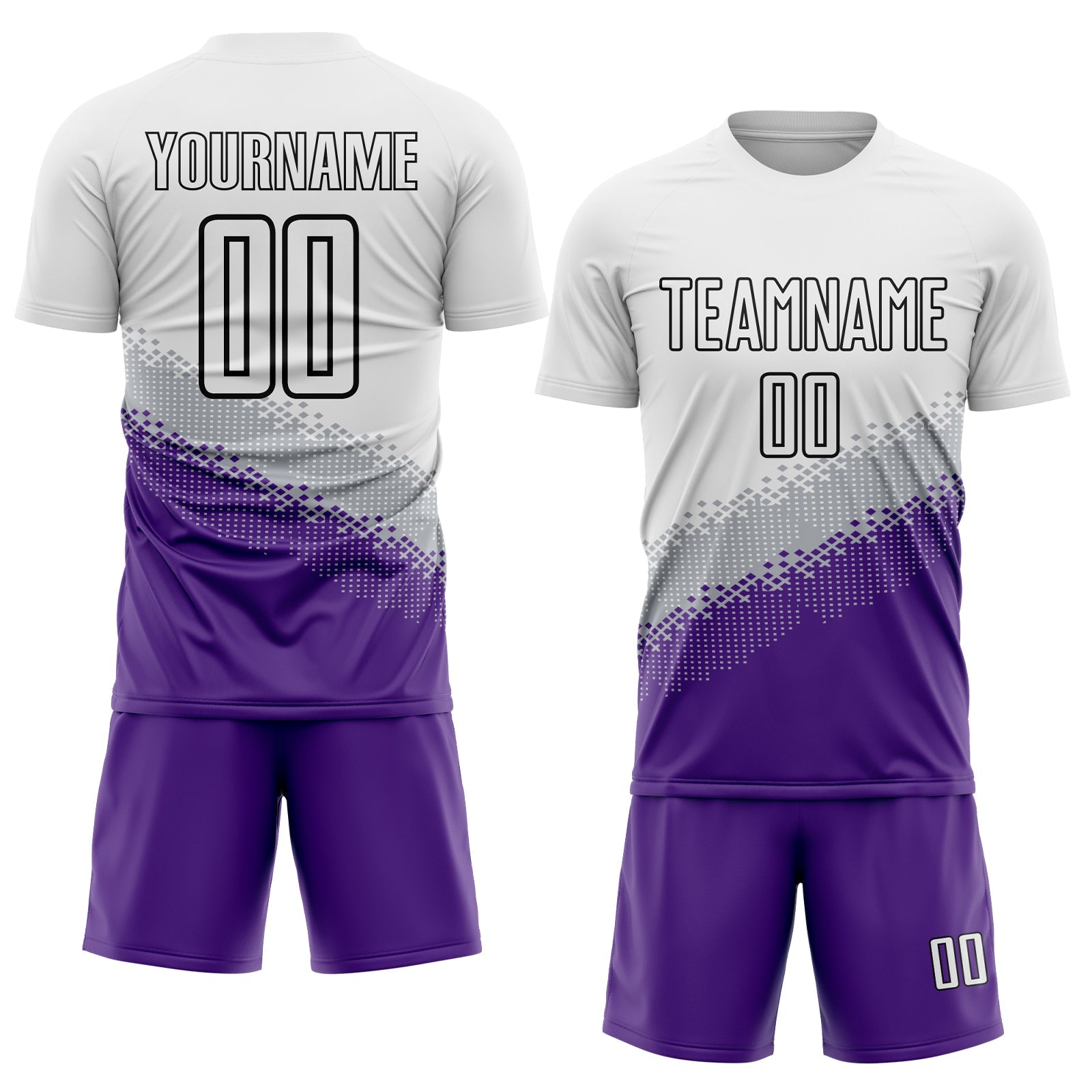 Custom White Gray Purple-Black Gradient Geometric Shape Sublimation Soccer Uniform Jersey view 2