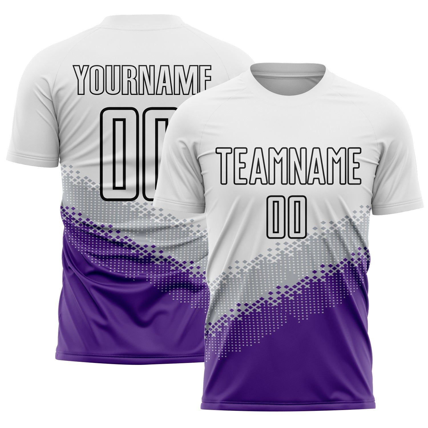Custom White Gray Purple-Black Gradient Geometric Shape Sublimation Soccer Uniform Jersey - Main View