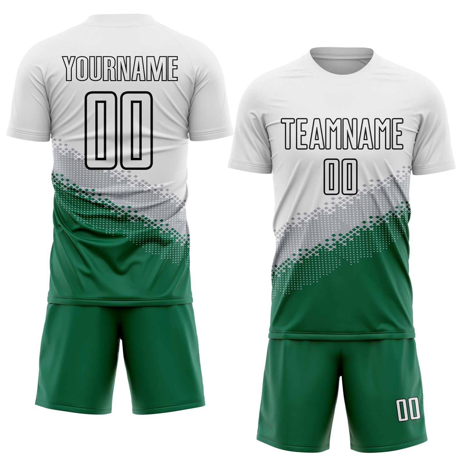Custom White Gray Kelly Green-Black Gradient Geometric Shape Sublimation Soccer Uniform Jersey view 2