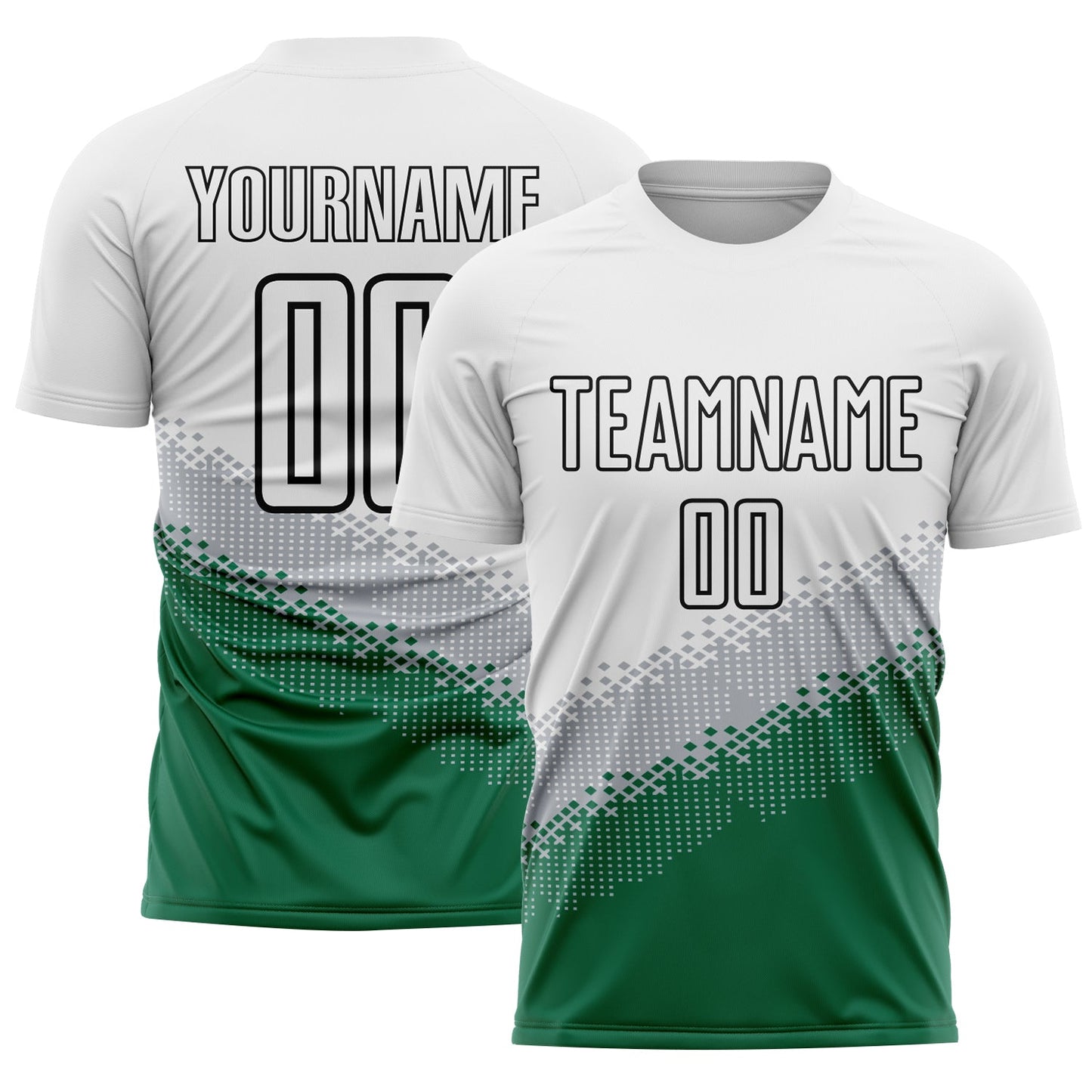 Custom White Gray Kelly Green-Black Gradient Geometric Shape Sublimation Soccer Uniform Jersey - Main View