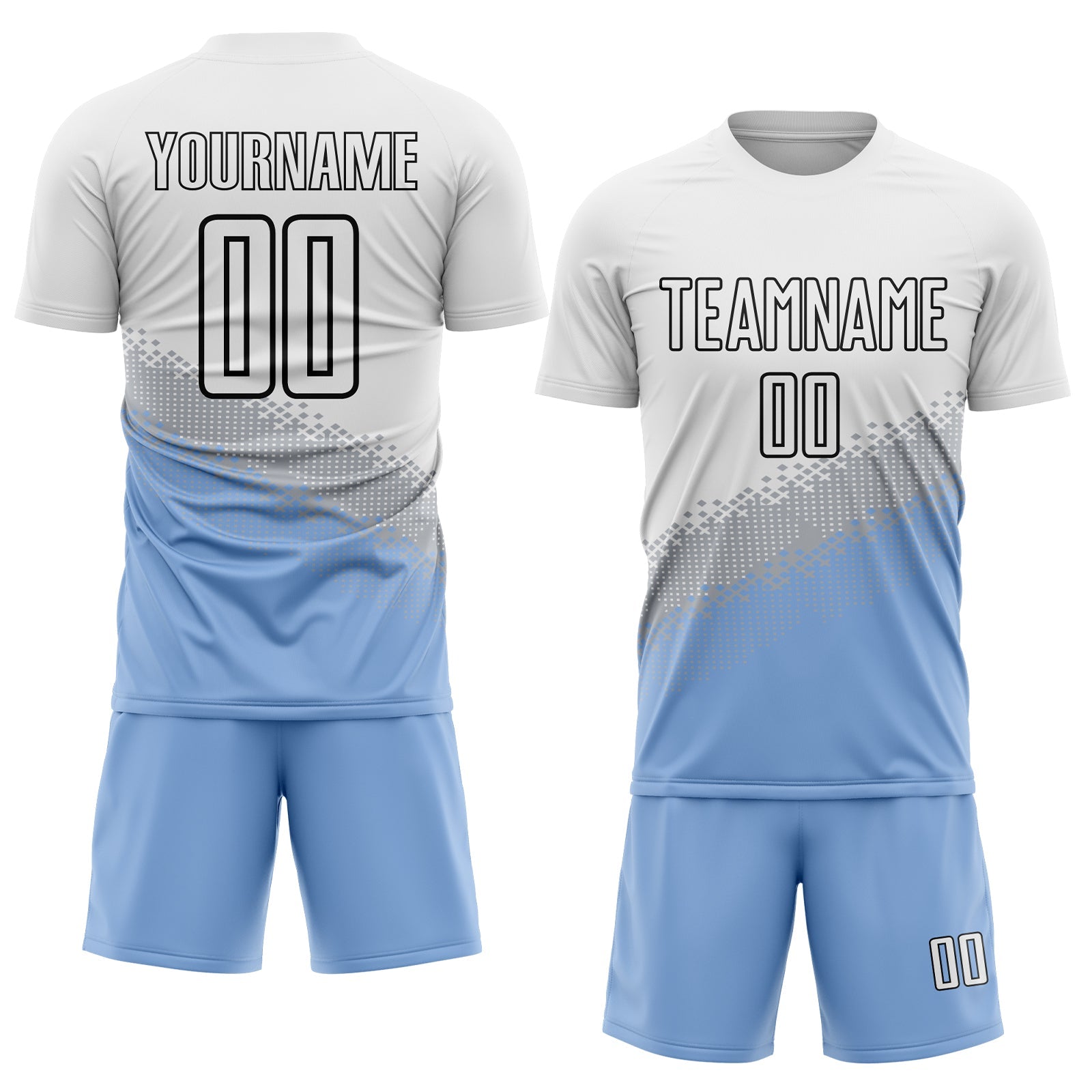 Custom White Gray Light Blue-Black Gradient Geometric Shape Sublimation Soccer Uniform Jersey view 2