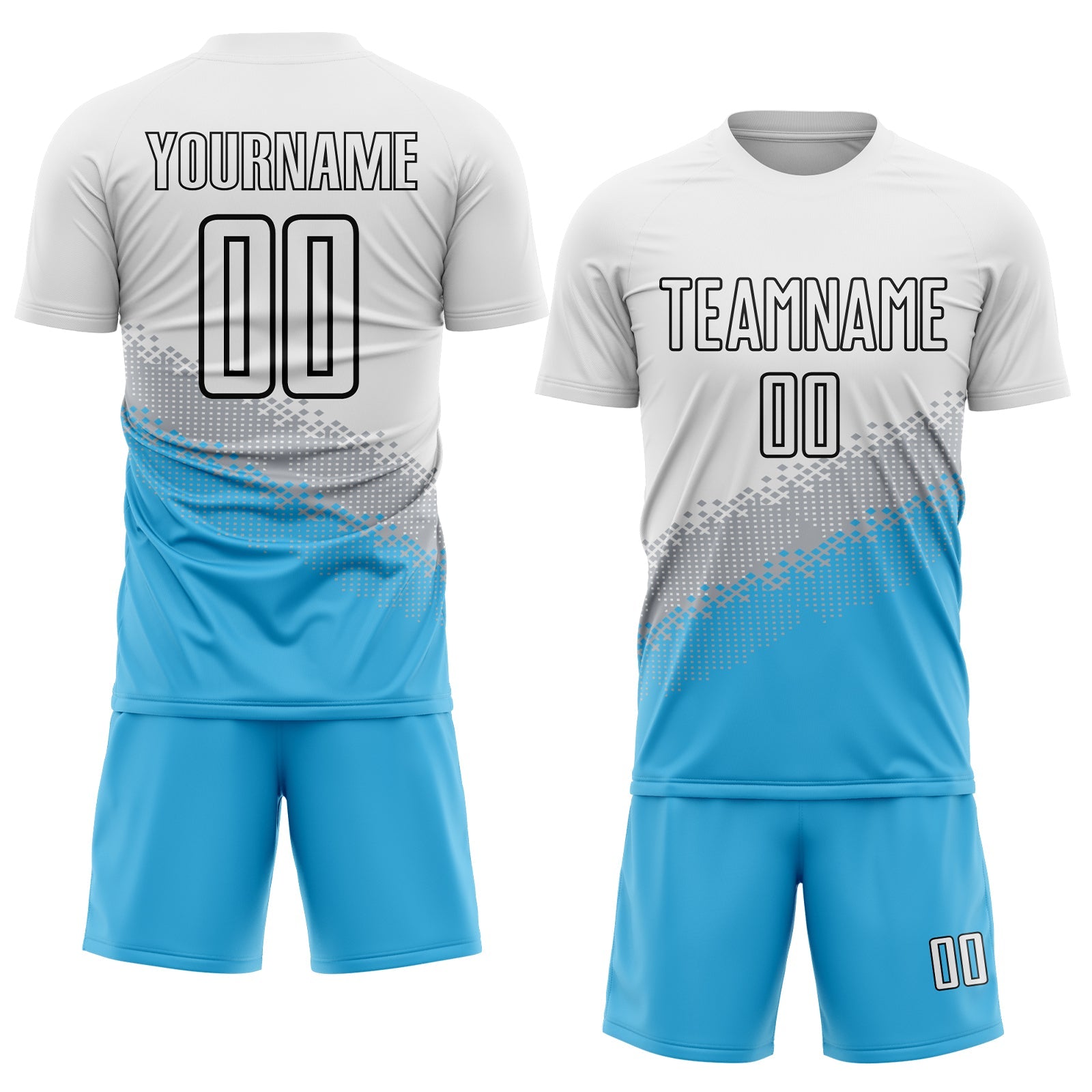 Custom White Gray Sky Blue-Black Gradient Geometric Shape Sublimation Soccer Uniform Jersey view 2