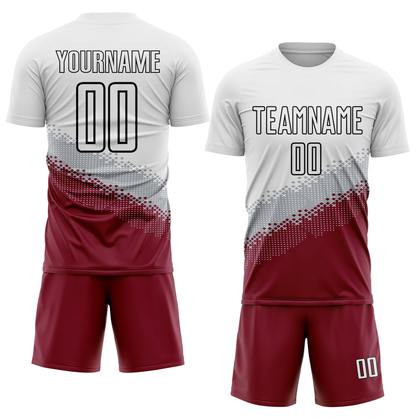 Custom White Gray Crimson-Black Gradient Geometric Shape Sublimation Soccer Uniform Jersey view 2