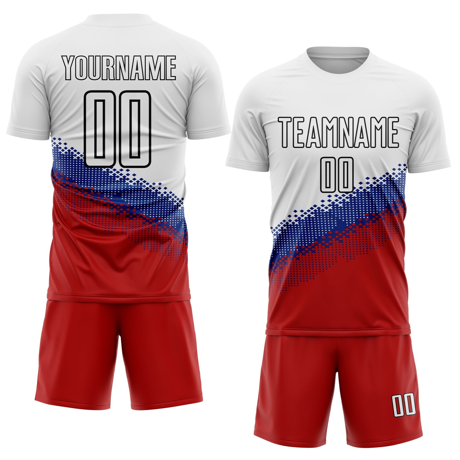 Custom White Royal Red-Black Gradient Geometric Shape Sublimation Soccer Uniform Jersey view 2