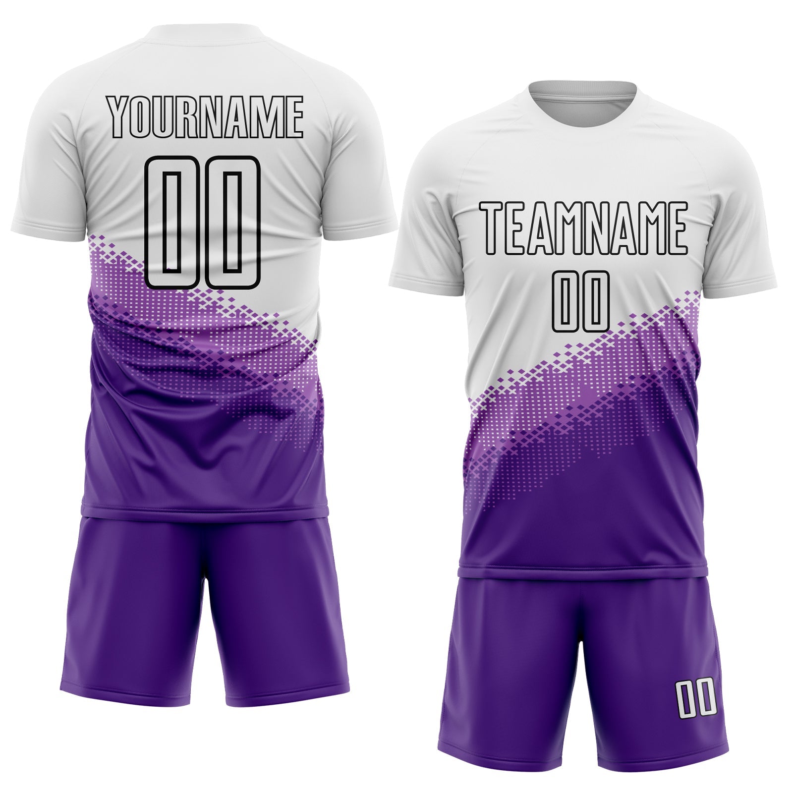 Custom White Medium Purple Purple-Black Gradient Geometric Shape Sublimation Soccer Uniform Jersey view 2