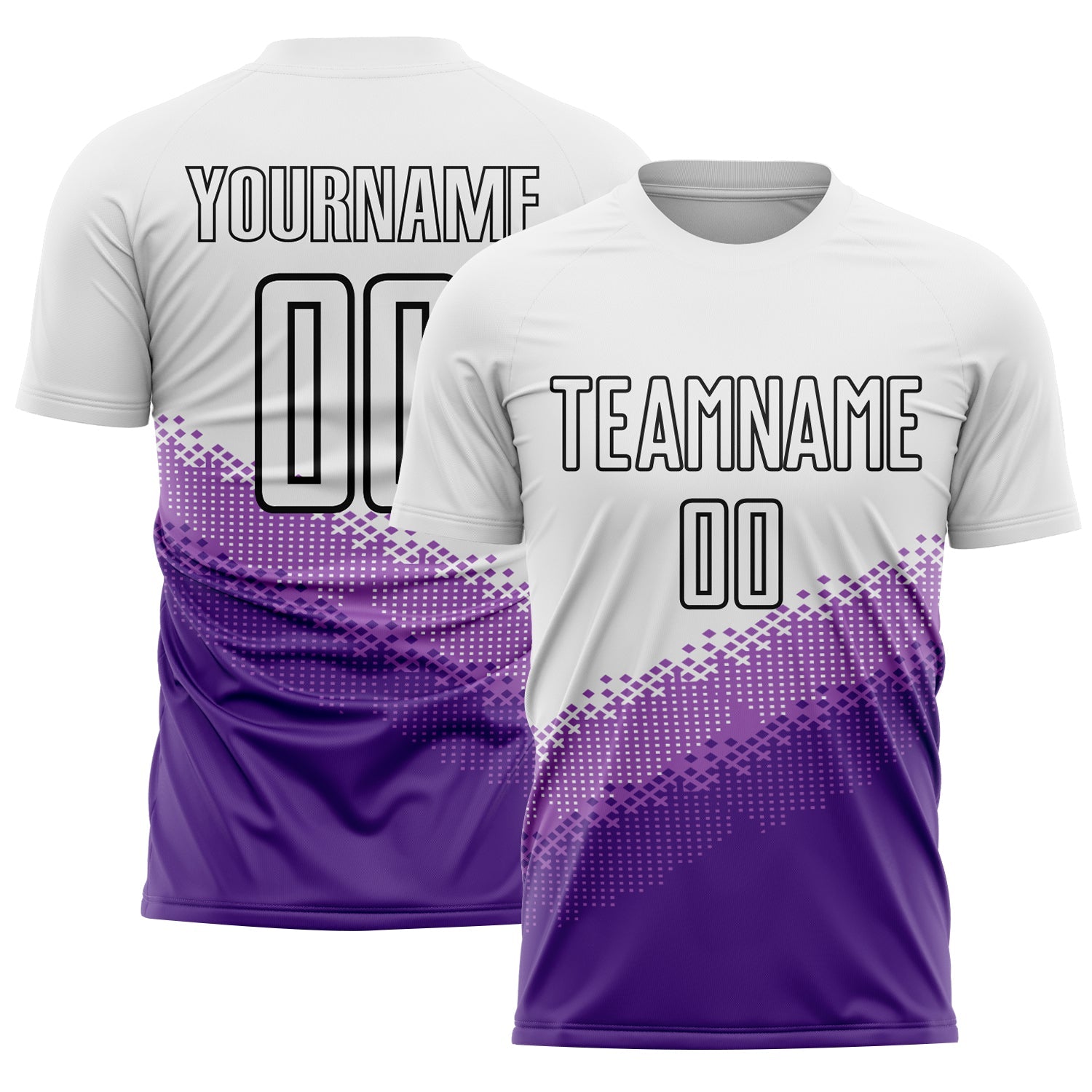 Custom White Medium Purple Purple-Black Gradient Geometric Shape Sublimation Soccer Uniform Jersey - Main View