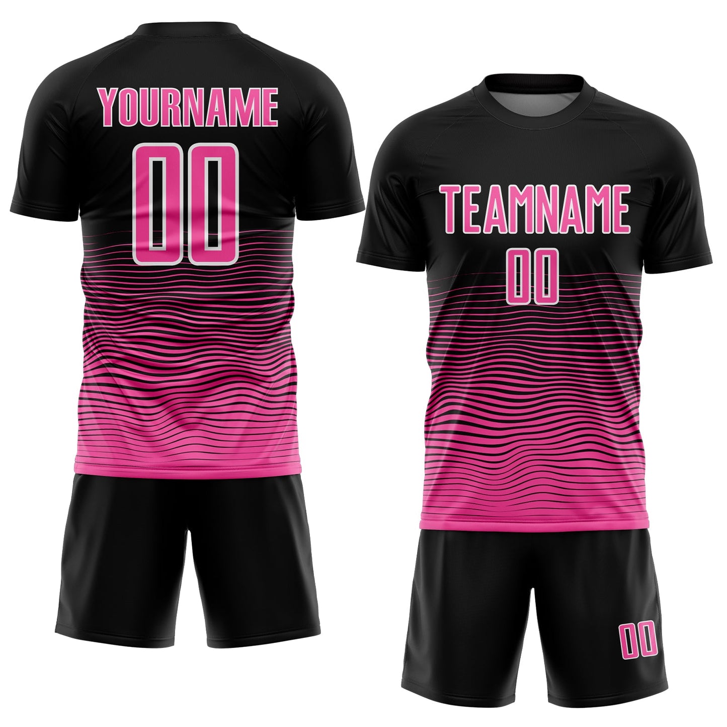 Custom Black Pink-White Gradient Line Sublimation Soccer Uniform Jersey view 2