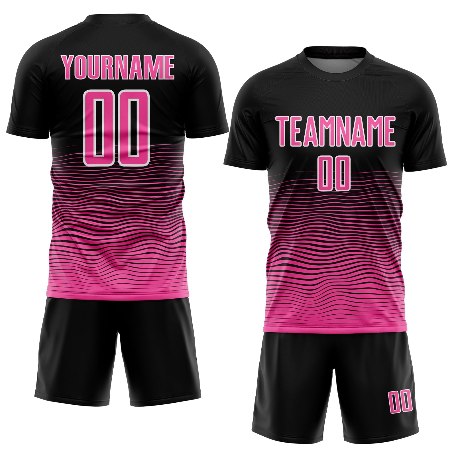 Custom Black Pink-White Gradient Line Sublimation Soccer Uniform Jersey view 2
