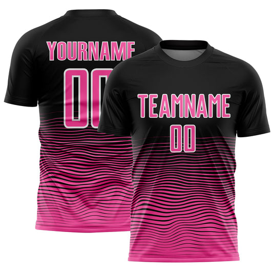 Custom Black Pink-White Gradient Line Sublimation Soccer Uniform Jersey - Main View