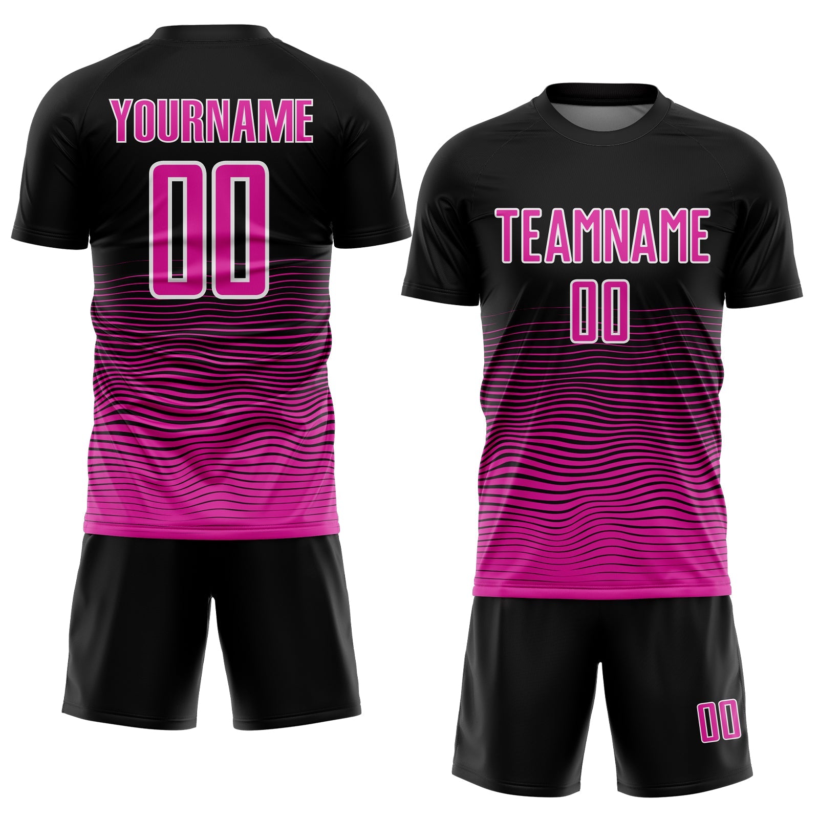 Custom Black Deep Pink-White Gradient Line Sublimation Soccer Uniform Jersey view 2