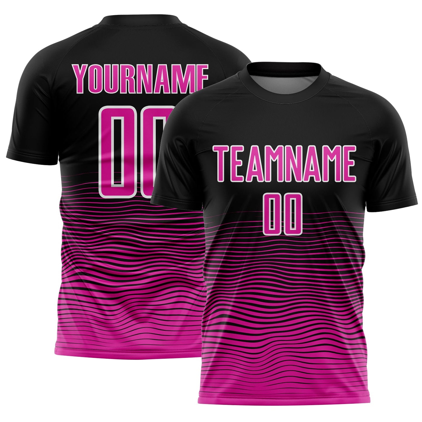 Custom Black Deep Pink-White Gradient Line Sublimation Soccer Uniform Jersey - Main View