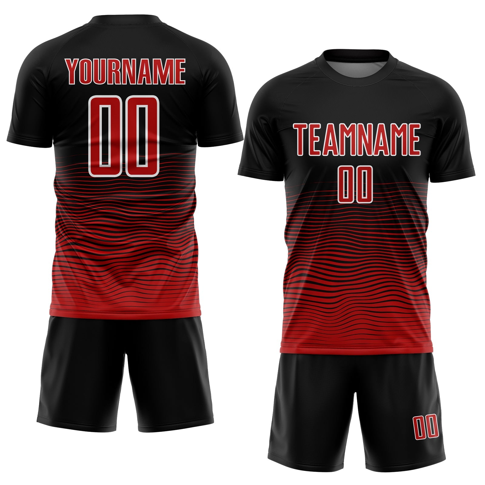 Custom Black Red-White Gradient Line Sublimation Soccer Uniform Jersey view 2