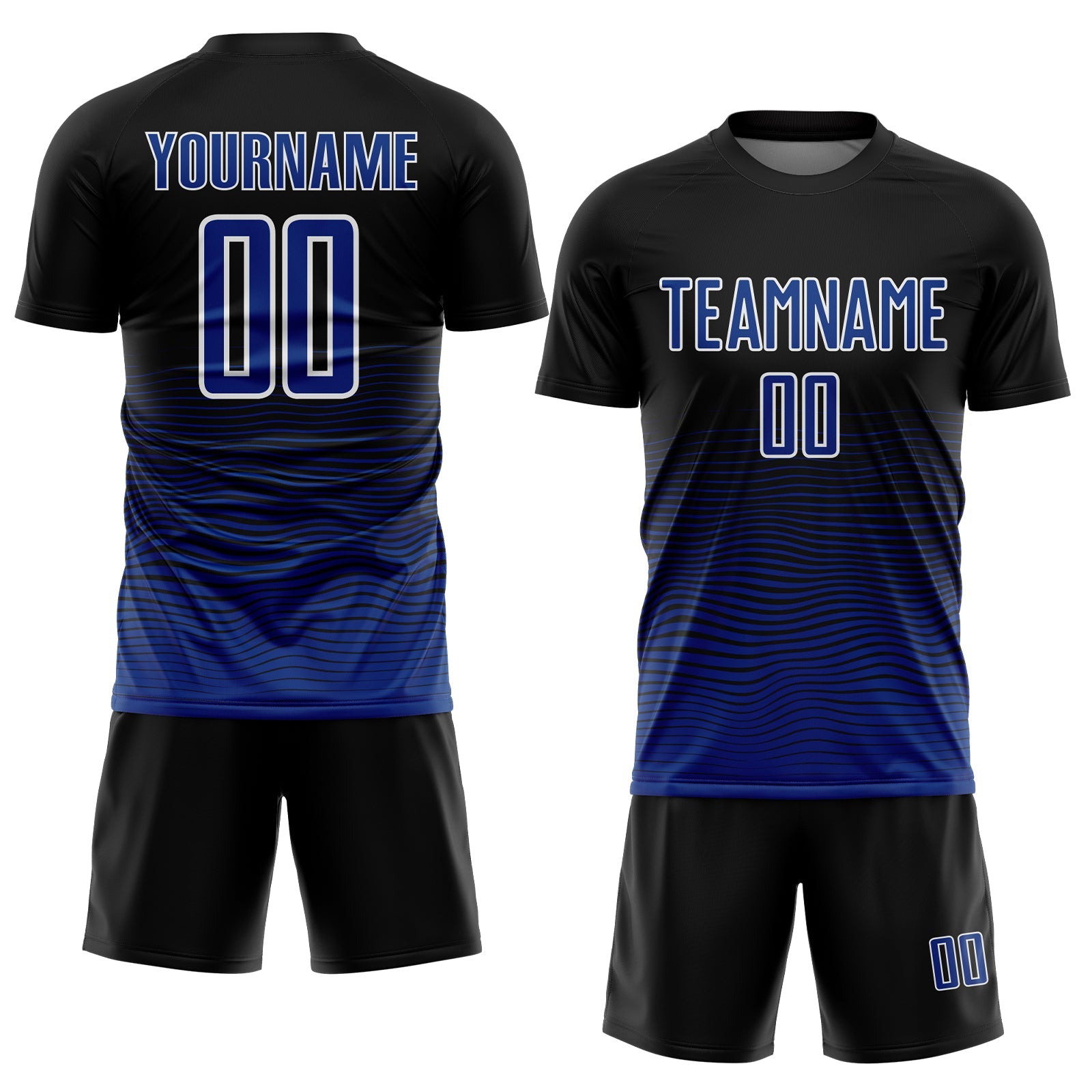 Custom Black Royal-White Gradient Line Sublimation Soccer Uniform Jersey view 2
