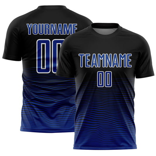 Custom Black Royal-White Gradient Line Sublimation Soccer Uniform Jersey - Main View
