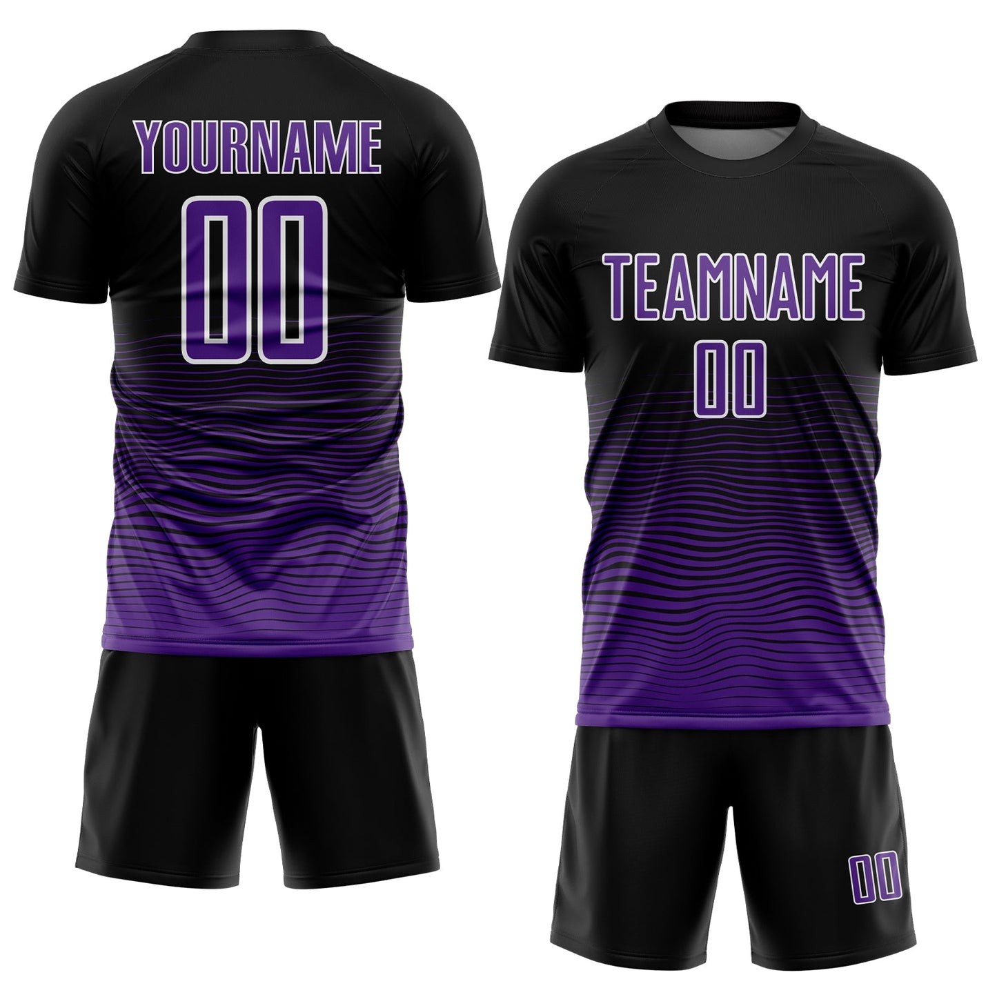 Custom Black Purple-White Gradient Line Sublimation Soccer Uniform Jersey view 2