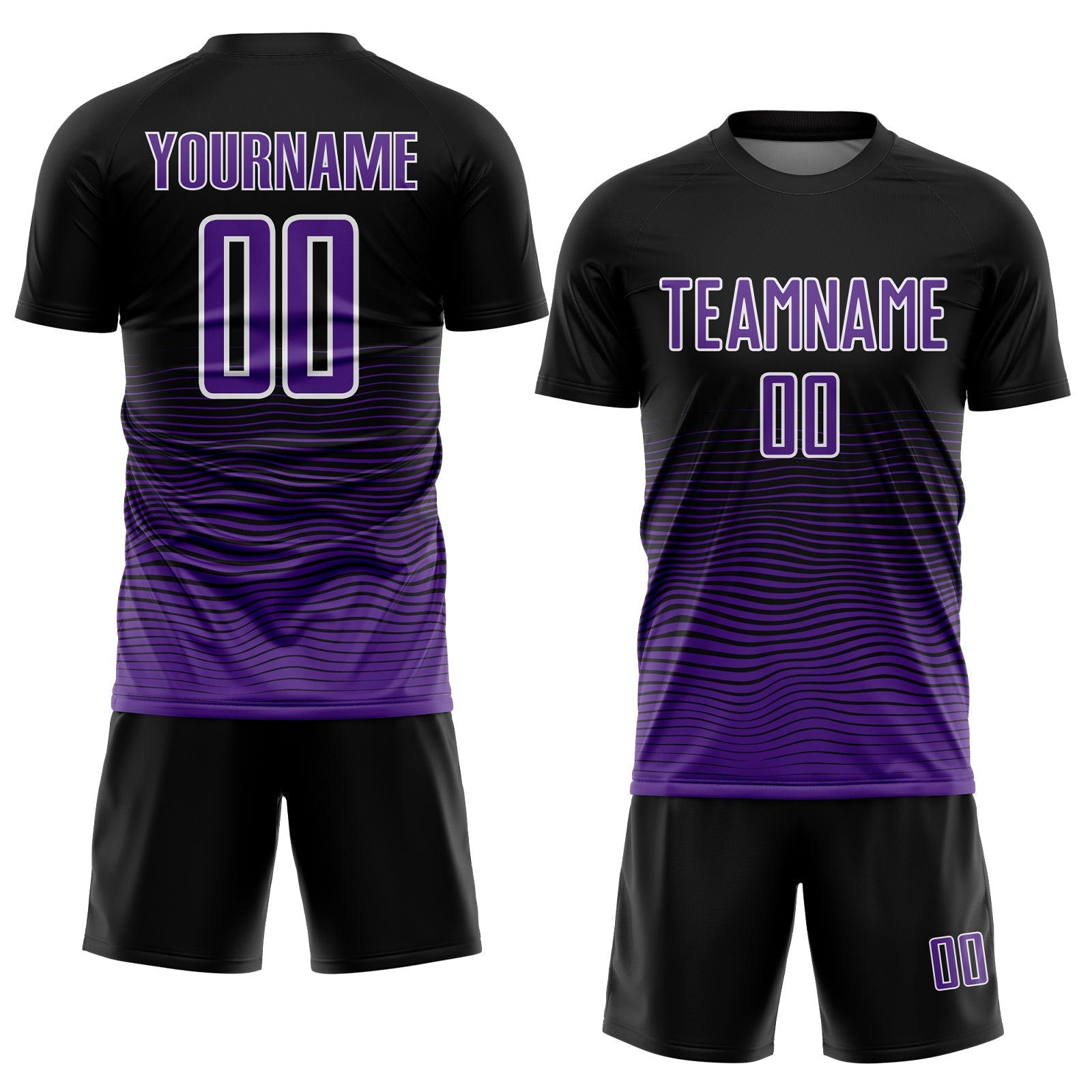 Custom Black Purple-White Gradient Line Sublimation Soccer Uniform Jersey view 2