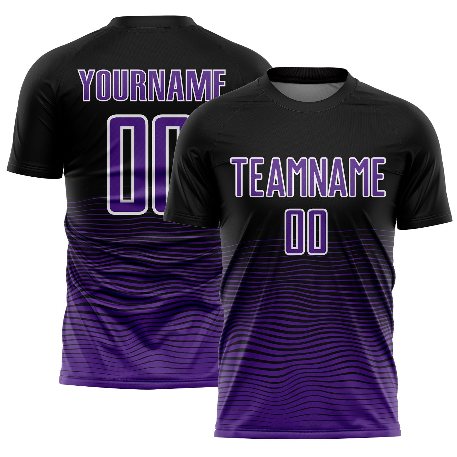 Custom Black Purple-White Gradient Line Sublimation Soccer Uniform Jersey - Main View