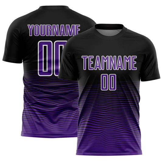 Custom Black Purple-White Gradient Line Sublimation Soccer Uniform Jersey - Main View
