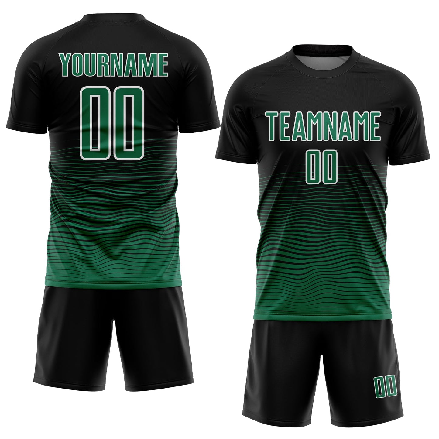 Custom Black Kelly Green-White Gradient Line Sublimation Soccer Uniform Jersey view 2