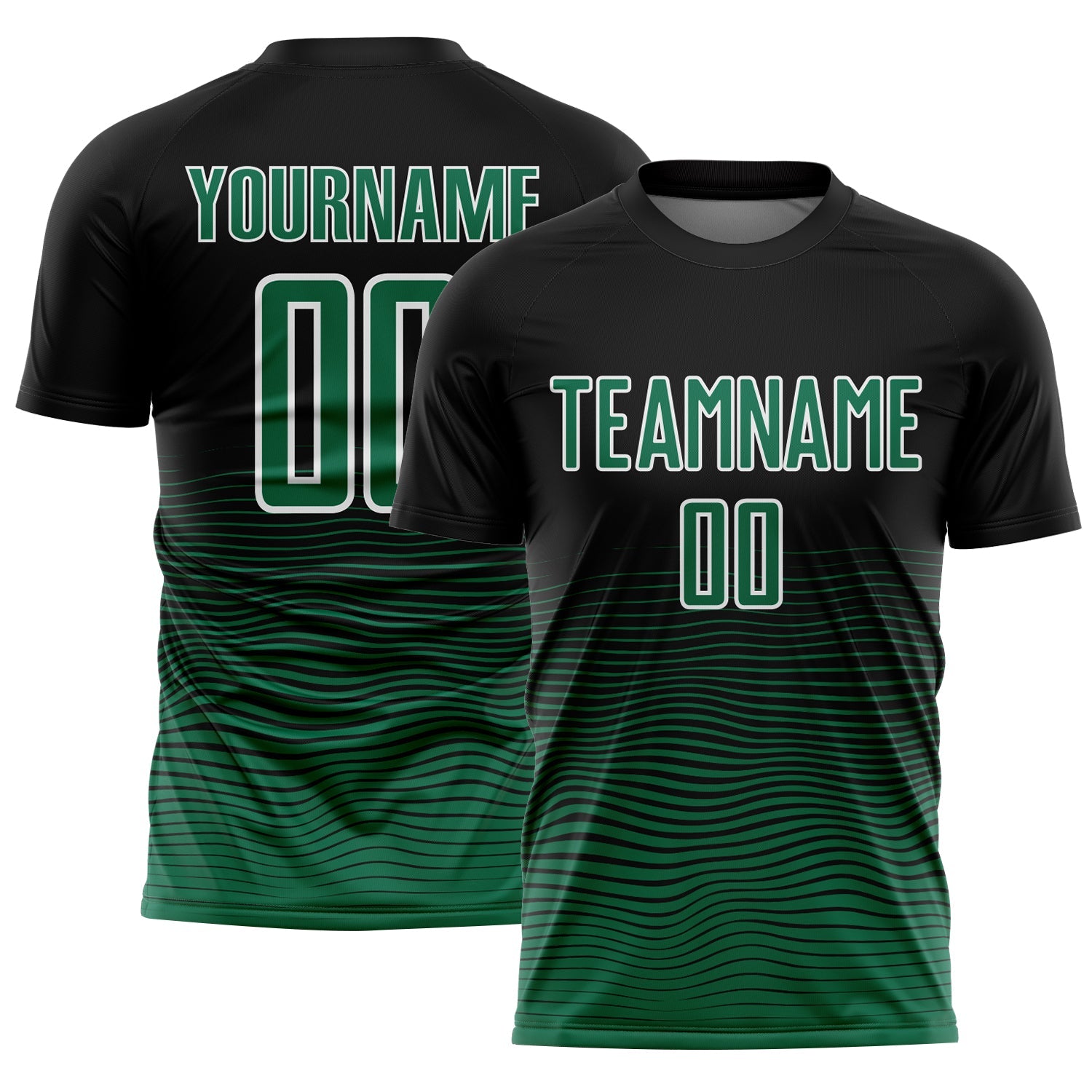 Custom Black Kelly Green-White Gradient Line Sublimation Soccer Uniform Jersey - Main View