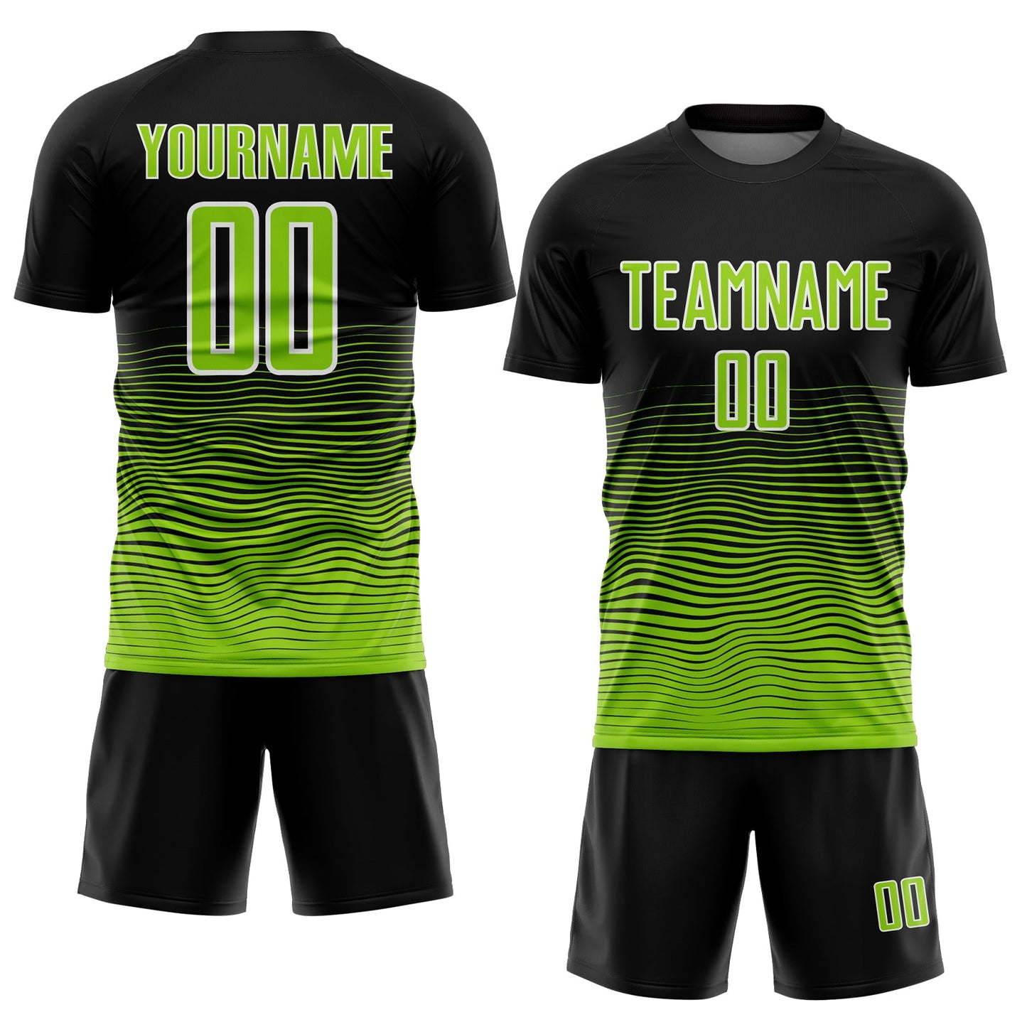 Custom Black Neon Green-White Gradient Line Sublimation Soccer Uniform Jersey view 2