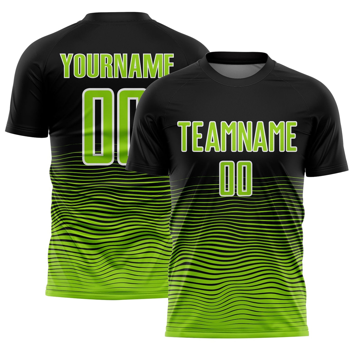 Custom Black Neon Green-White Gradient Line Sublimation Soccer Uniform Jersey - Main View