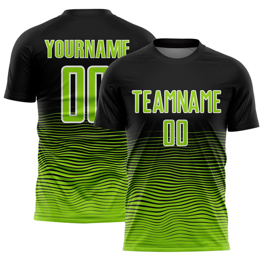 Custom Black Neon Green-White Gradient Line Sublimation Soccer Uniform Jersey - Main View